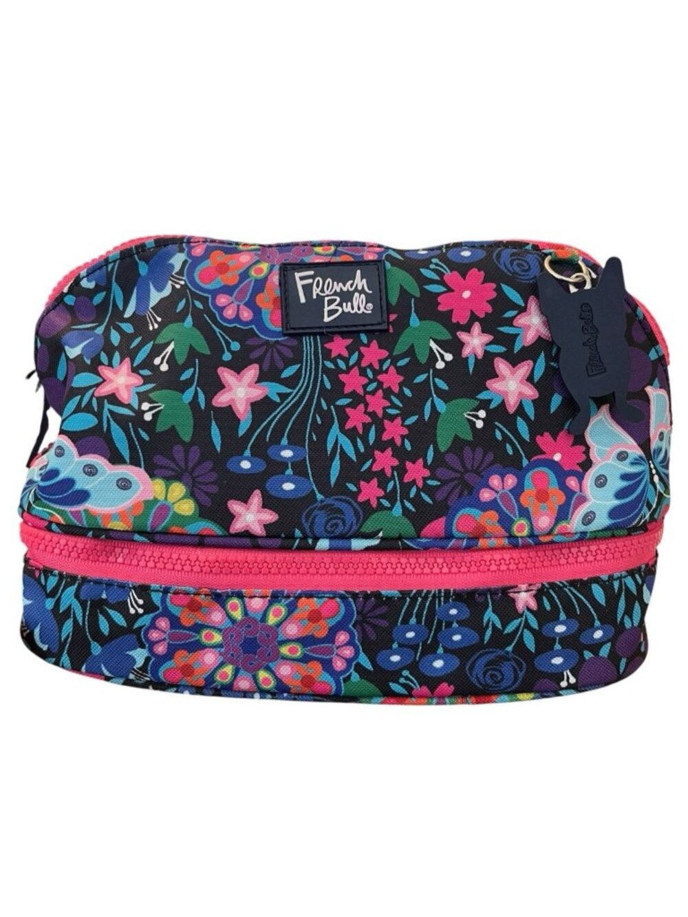 French Bull Dog Colorful Makeup Toiletry Travel Bag Two Compartment Floral New